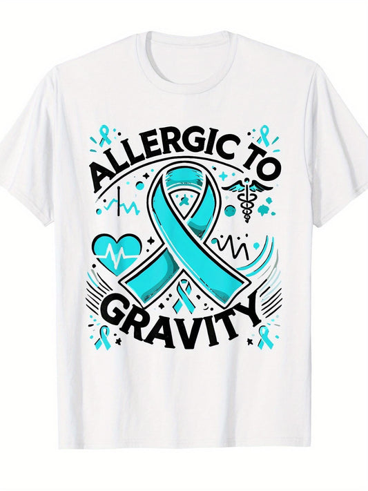 Women's Graphic T-Shirt Allergic To Gravity Awareness Ribbon With Medical Symbols And Heart Beat Sign