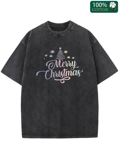 Men's Graphic T-Shirt Merry Christmas Whimsical Snowflakes And Sparkling Pine Tree Christmas Tree
