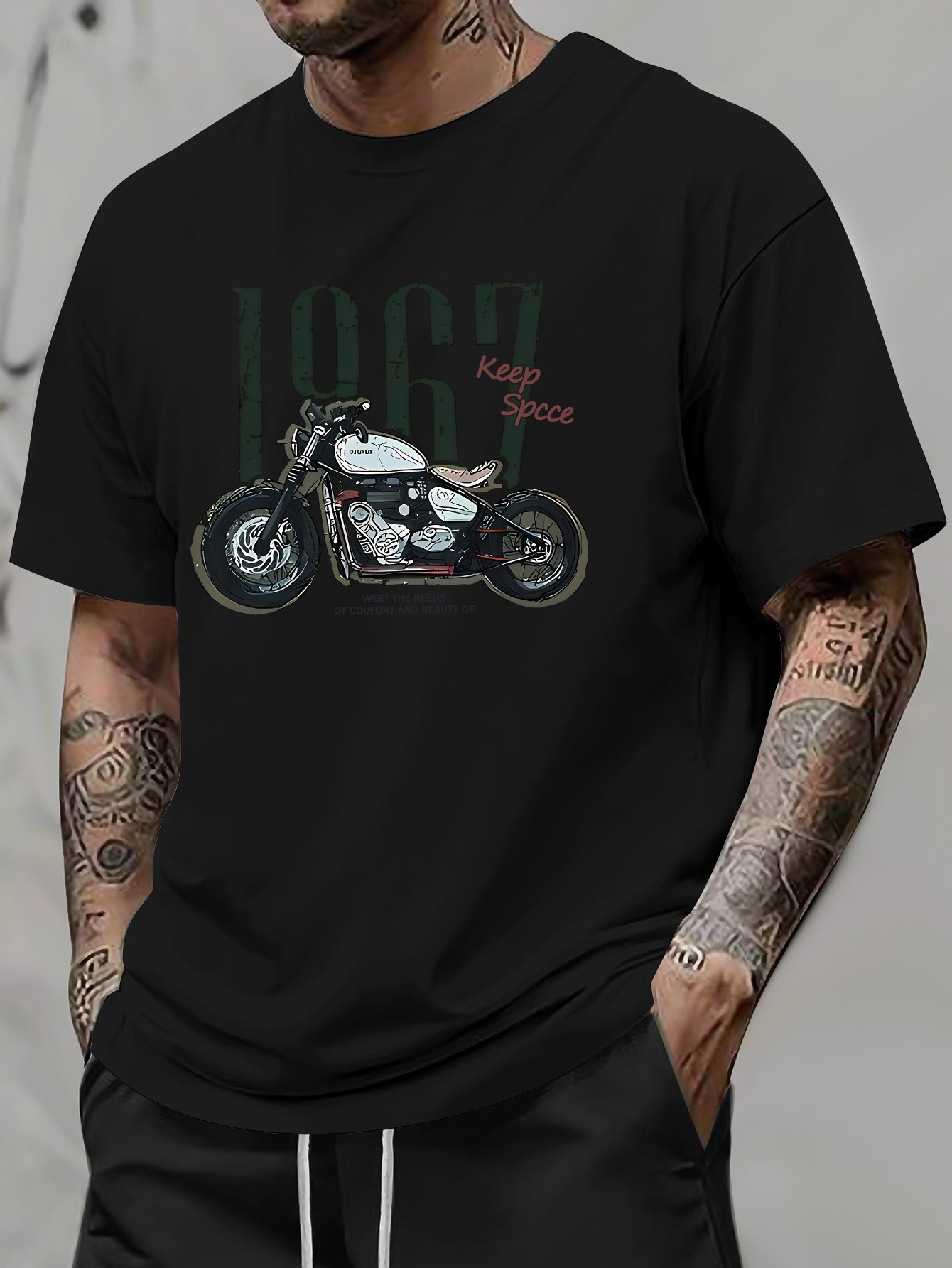 Men's Graphic T-Shirt Classic Cruiser Parked Under Vintage Shaded Street Motorcycle