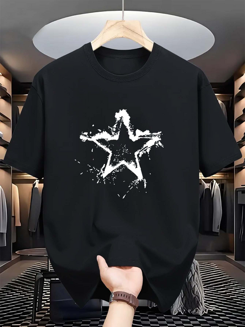 Men's Graphic T-Shirt Splattered Paint Artistic Grunge Look Centered Irregular Star