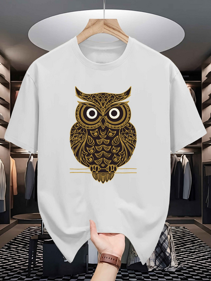 Men's Graphic T-Shirt Intricate Mandala Patterns With Gold Filigree Adorning A Wise Owl