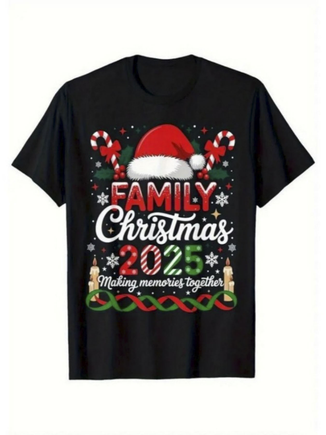 Men's Graphic T-Shirt Making Memories Together Under Festive Hat And Christmas Candycane T Shirt