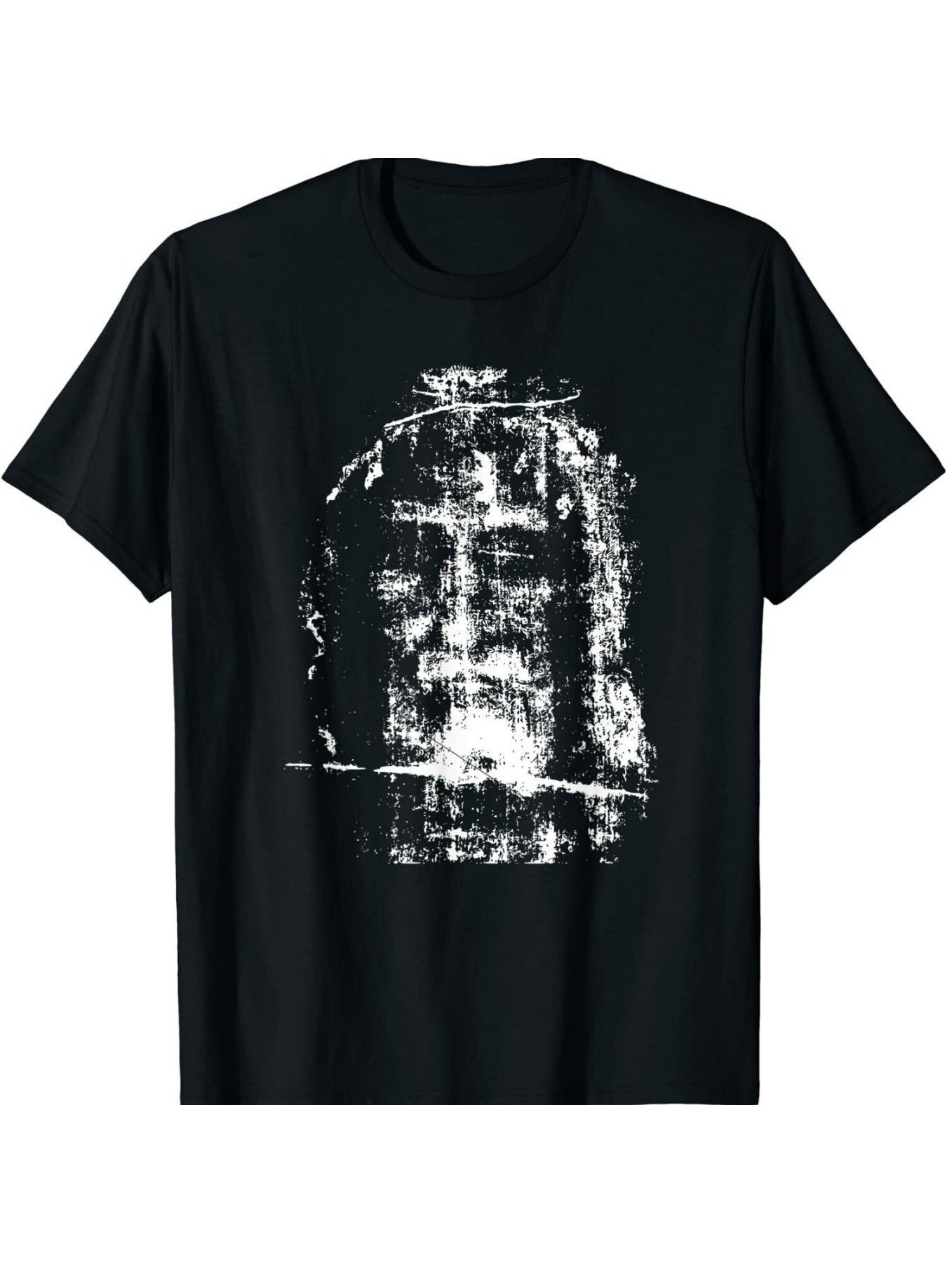 Men's Graphic T-Shirt Distressed Grunge Texture With Ancient Religious Face Portrait