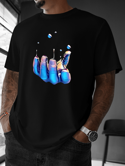 Men's Graphic T-Shirt Vibrant Iridescent Paint Splashes On Outstretched Hand