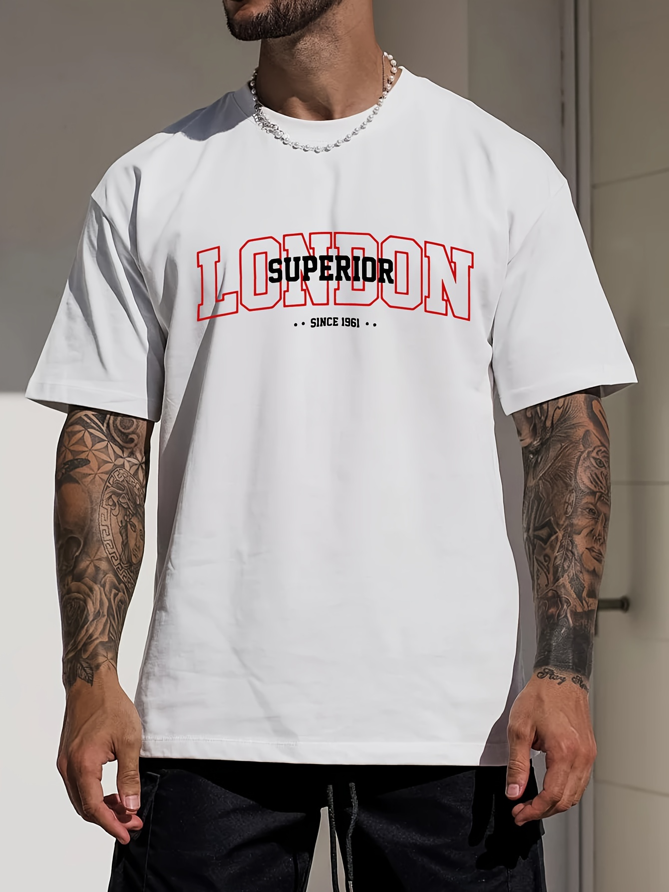 Men's Graphic T-Shirt Superior Bold Red London Text With Simple Linework White T Shirt