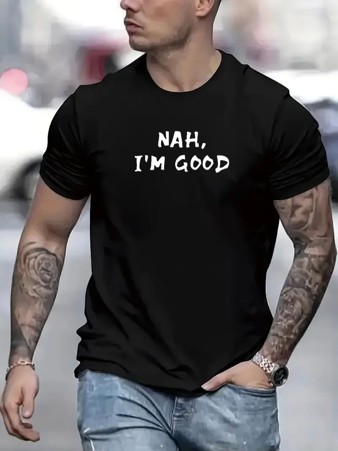 Men's Graphic T-Shirt Nah Im Good Bold White Lettering Black T Shirt