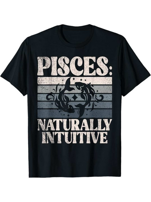 Men's Graphic T-Shirt Pisces Naturally Intuitive Vintage Striped Circle With Two Fish