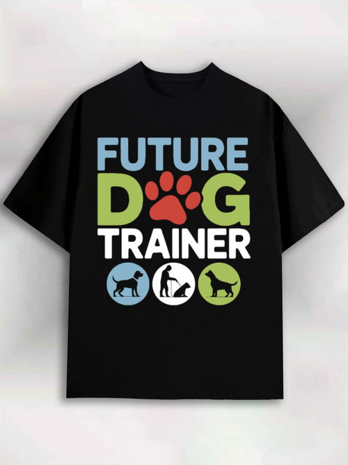 Men's Graphic T-Shirt Future Dog Trainer Colorful Paw Print And Dog Silhouette T Shirt