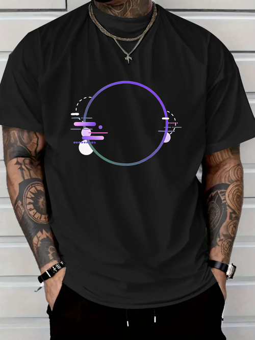 Men's Graphic T-Shirt Gradient Neon Lines And Spheres Orbiting Around Abstract Circle