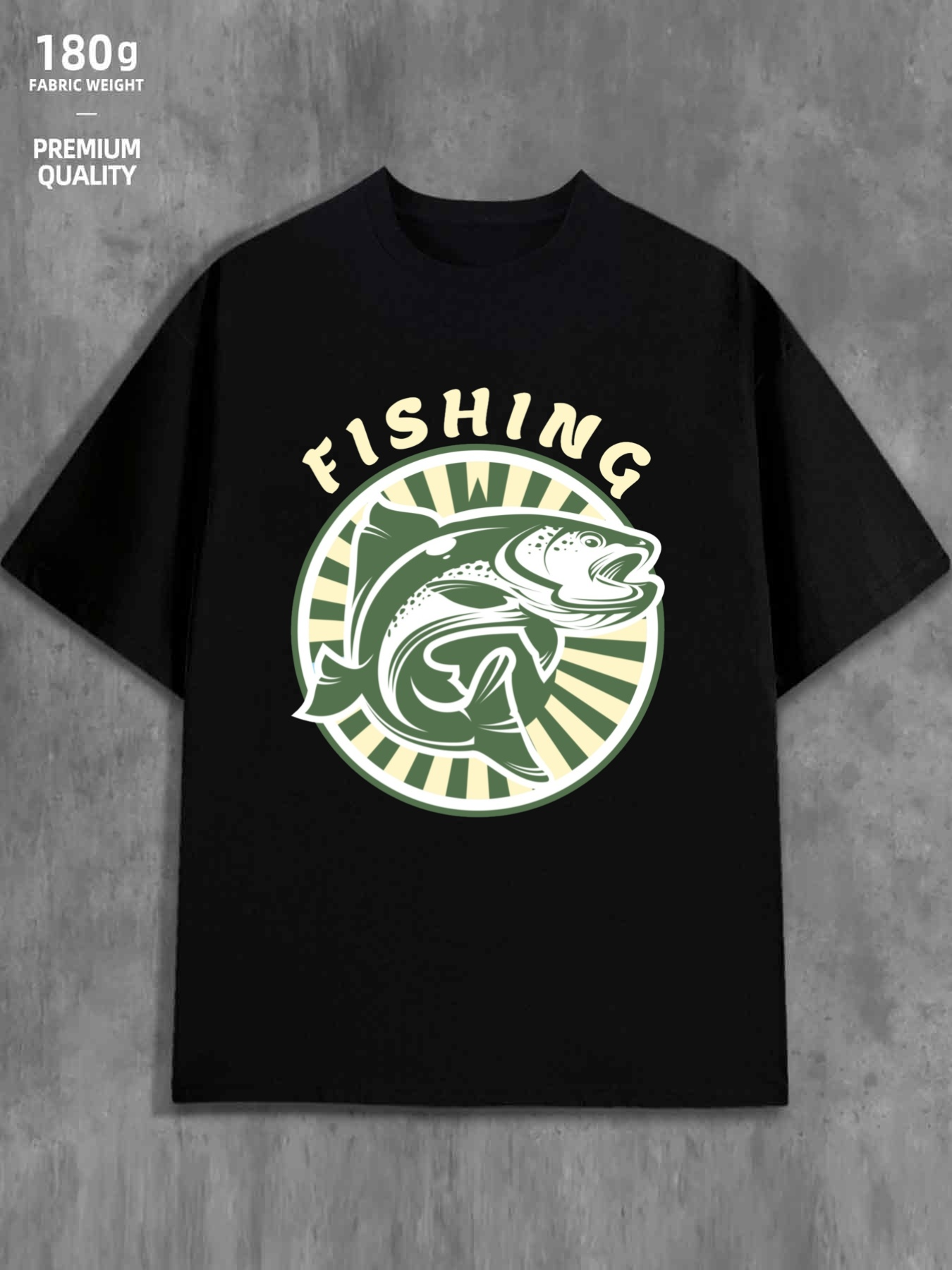 Men's Graphic T-Shirt Fishing Leaping Trout In Circular Sunburst Design Shirt