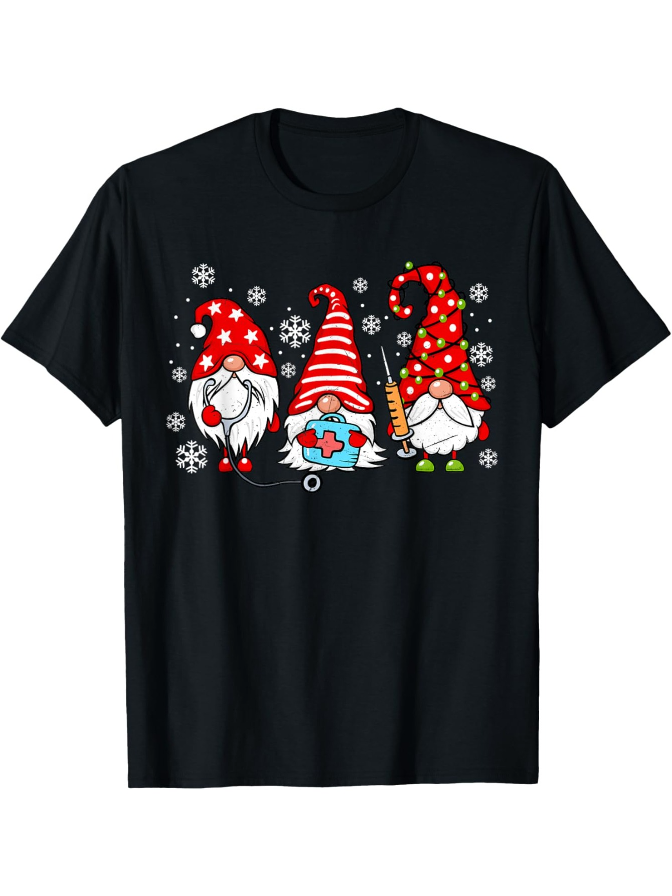 Men's Graphic T-Shirt Festive Snowy Scene With Three Red Hatted Christmas Gnomes Smiling Cheerfully Gnome