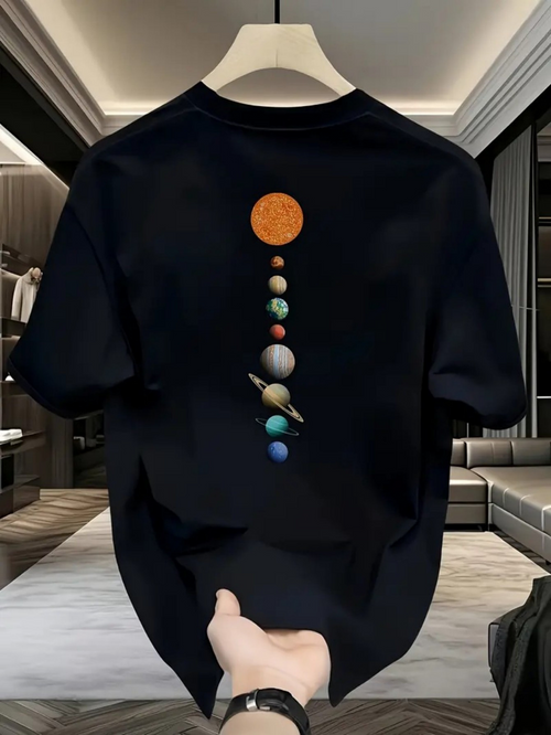Men's Graphic T-Shirt Vivid Solar System Planets Lined Up On Black T Shirt