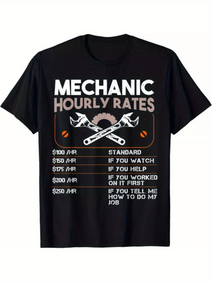 Men's Graphic T-Shirt Mechanic Hourly Rates Chart With Crossed Wrenches And Vintage Icons