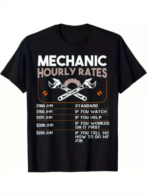 Men's Graphic T-Shirt Mechanic Hourly Rates Chart With Crossed Wrenches And Vintage Icons