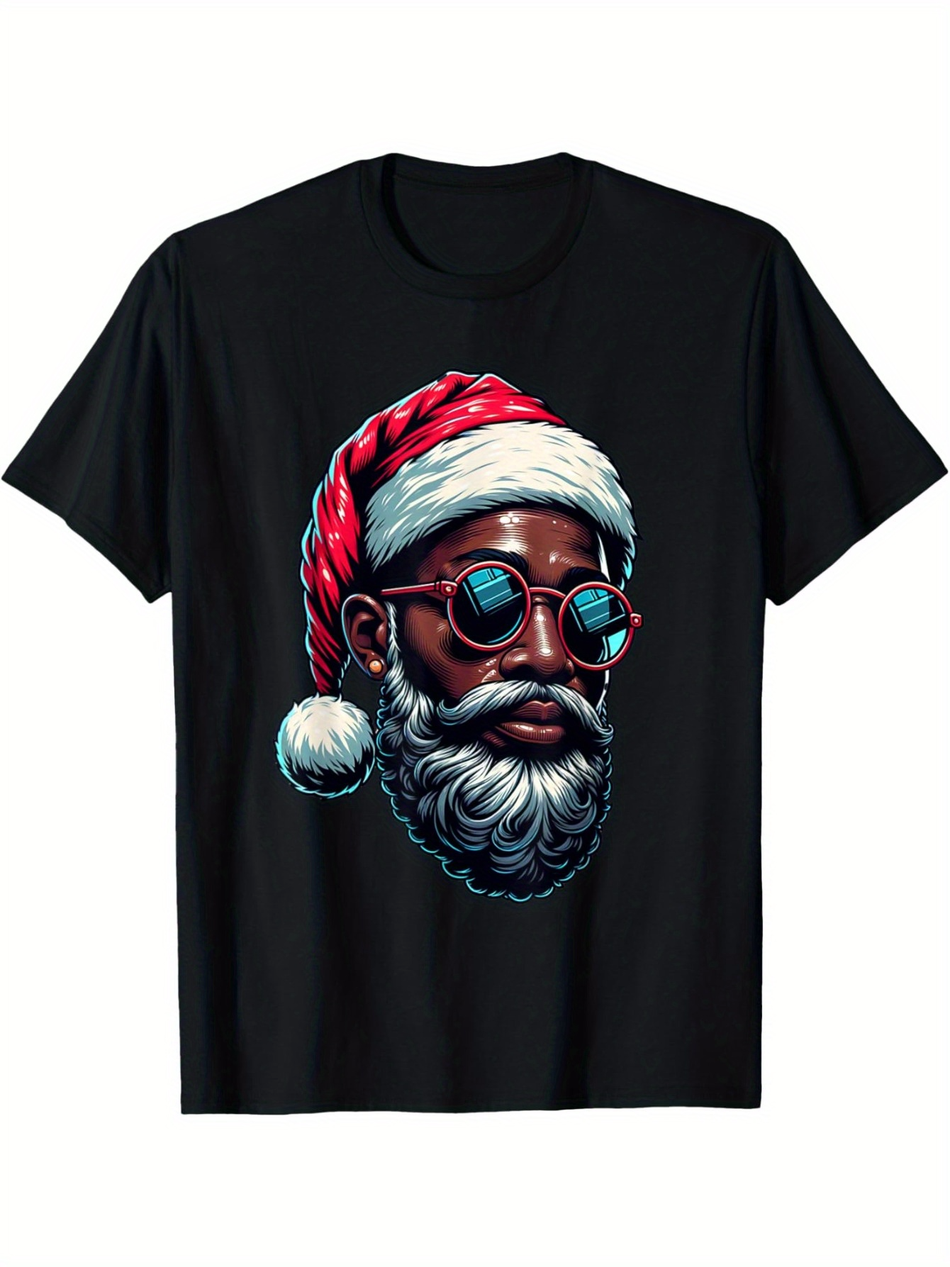 Men's Graphic T-Shirt Cool Holiday Spirit With Sunglasses And Santa Hat Portrait