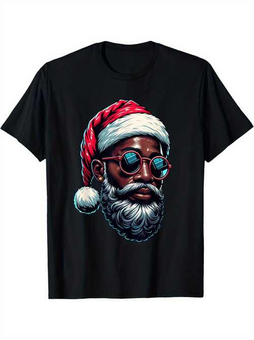 Men's Graphic T-Shirt Cool Holiday Spirit With Sunglasses And Santa Hat Portrait