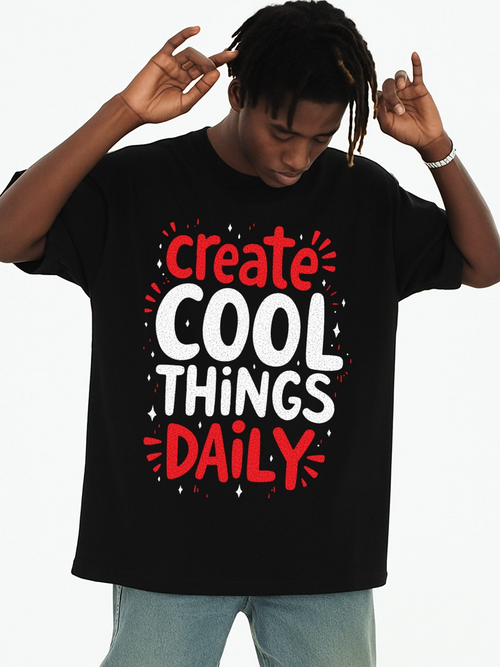 Men's Graphic T-Shirt Create Cool Things Daily Artistic Lettering Surrounded By Playful Red Dots T Shirt