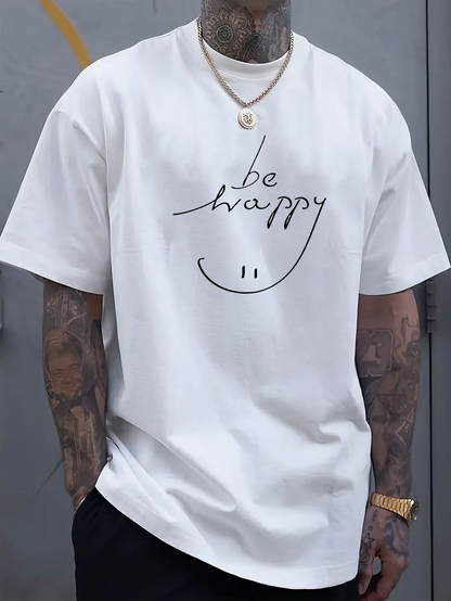 Men's Graphic T-Shirt Be Happy Handwritten Smiling Face With Whimsical Minimalist Doodle Lines T Shirt