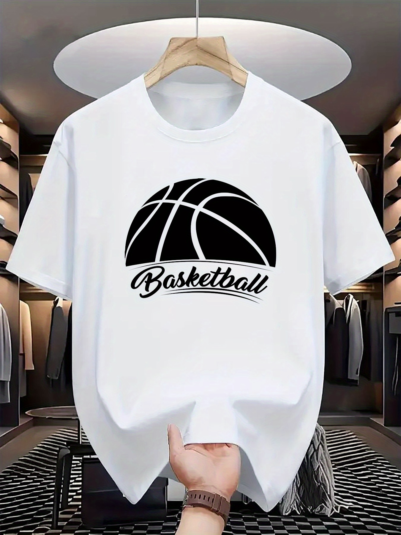 Men's Graphic T-Shirt Classic Court Lines Under Curved Lettering Basketball
