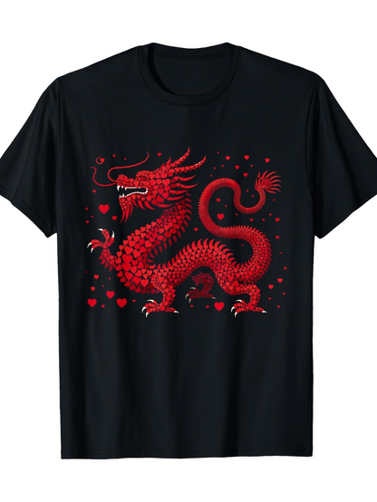 Men's Graphic T-Shirt Red Scales With Fiery Spirit Among Floating Clouds Chinese Dragon