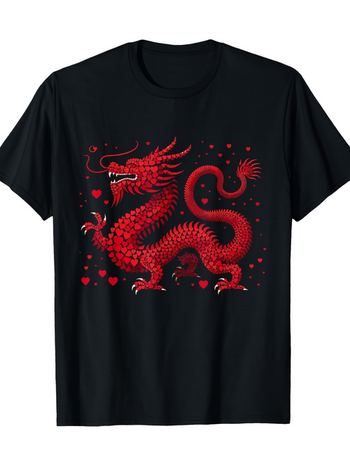 Men's Graphic T-Shirt Red Scales With Fiery Spirit Among Floating Clouds Chinese Dragon