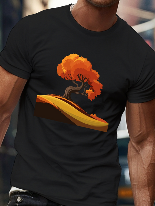 Men's Graphic T-Shirt Golden Autumn Hills With Vivid Orange Leaves Surrounding Lone Tree
