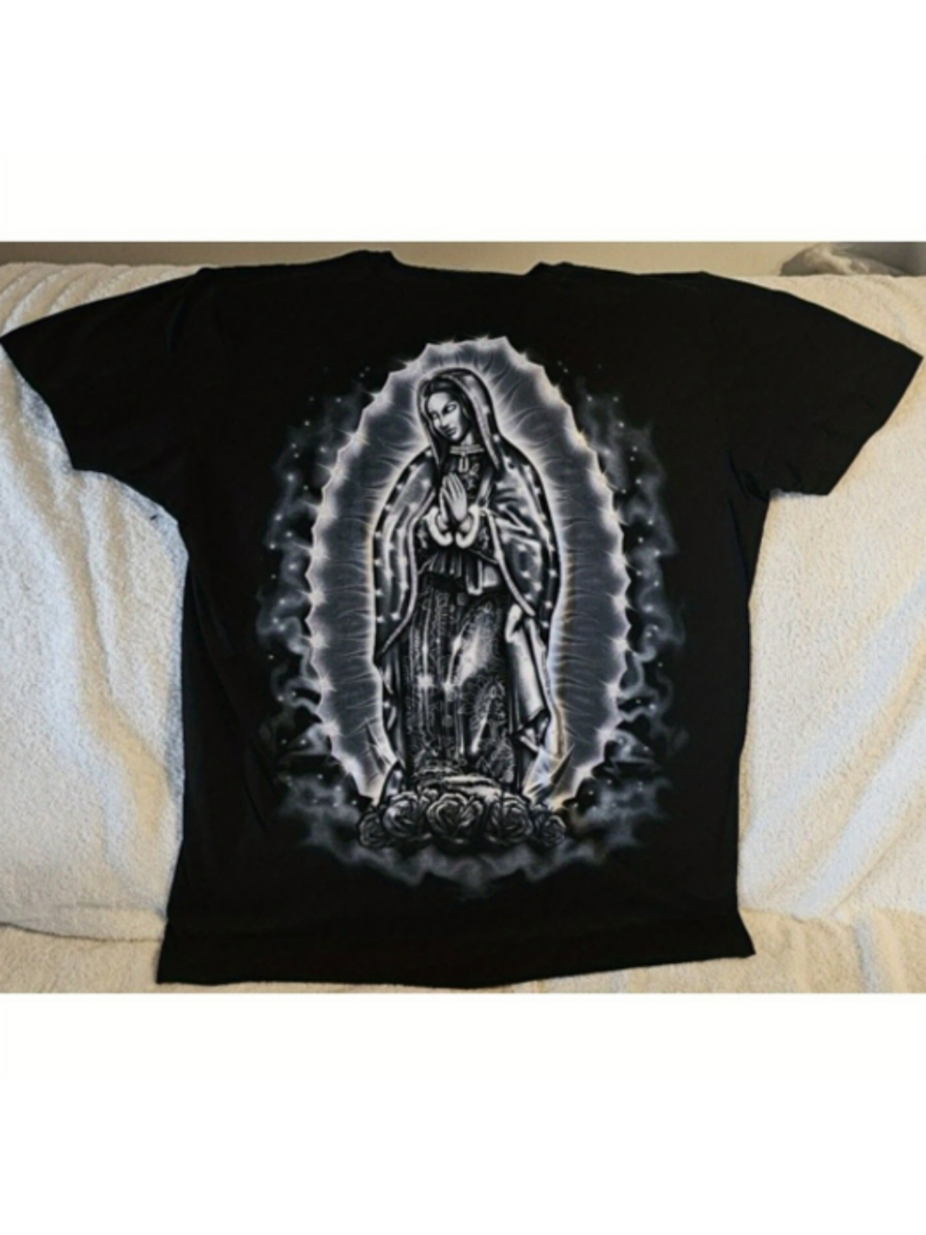Men's Graphic T-Shirt Radiant Halo Surrounded By Mystical Light Over Sacred Madonna Figure