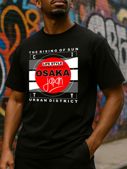 Men's Graphic T-Shirt Osaka Japan Urban District With Rising Sun Graphic Element