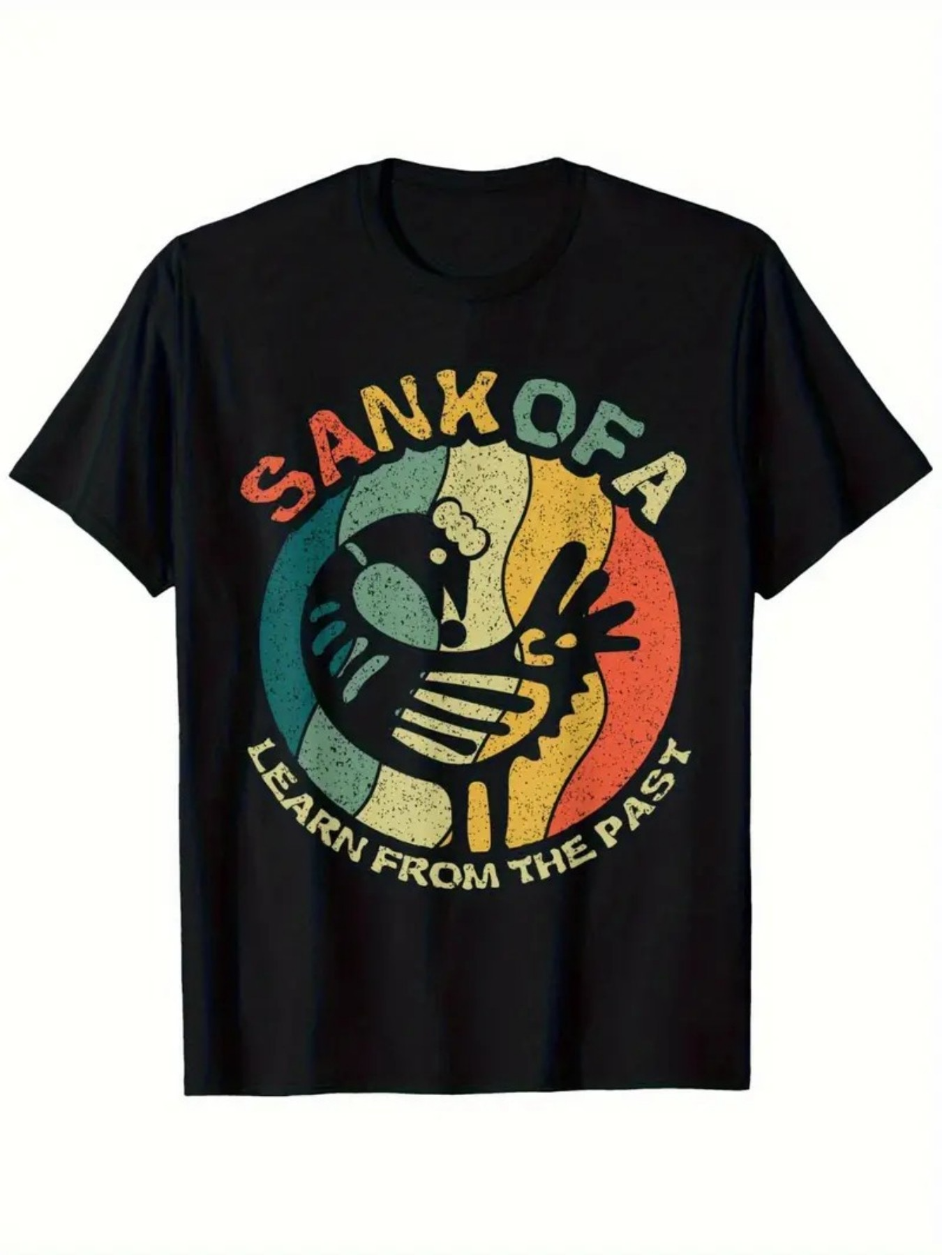 Men's Graphic T-Shirt Sankofa Learn From The Past With Retro Sun Burst Bird