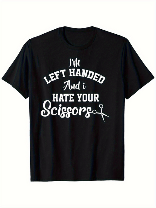 Men's Graphic T-Shirt Left Handed Lettering And Hand Drawn Scissors Design T Shirt