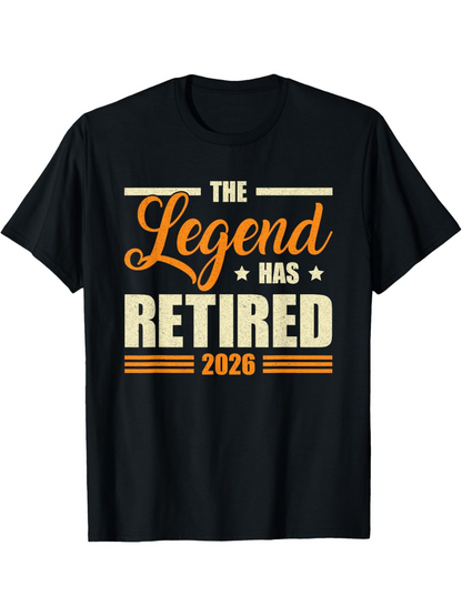 Men's Graphic T-Shirt The Legend Has Retired 2026 Bold Lettering Among Stars On Black Shirt