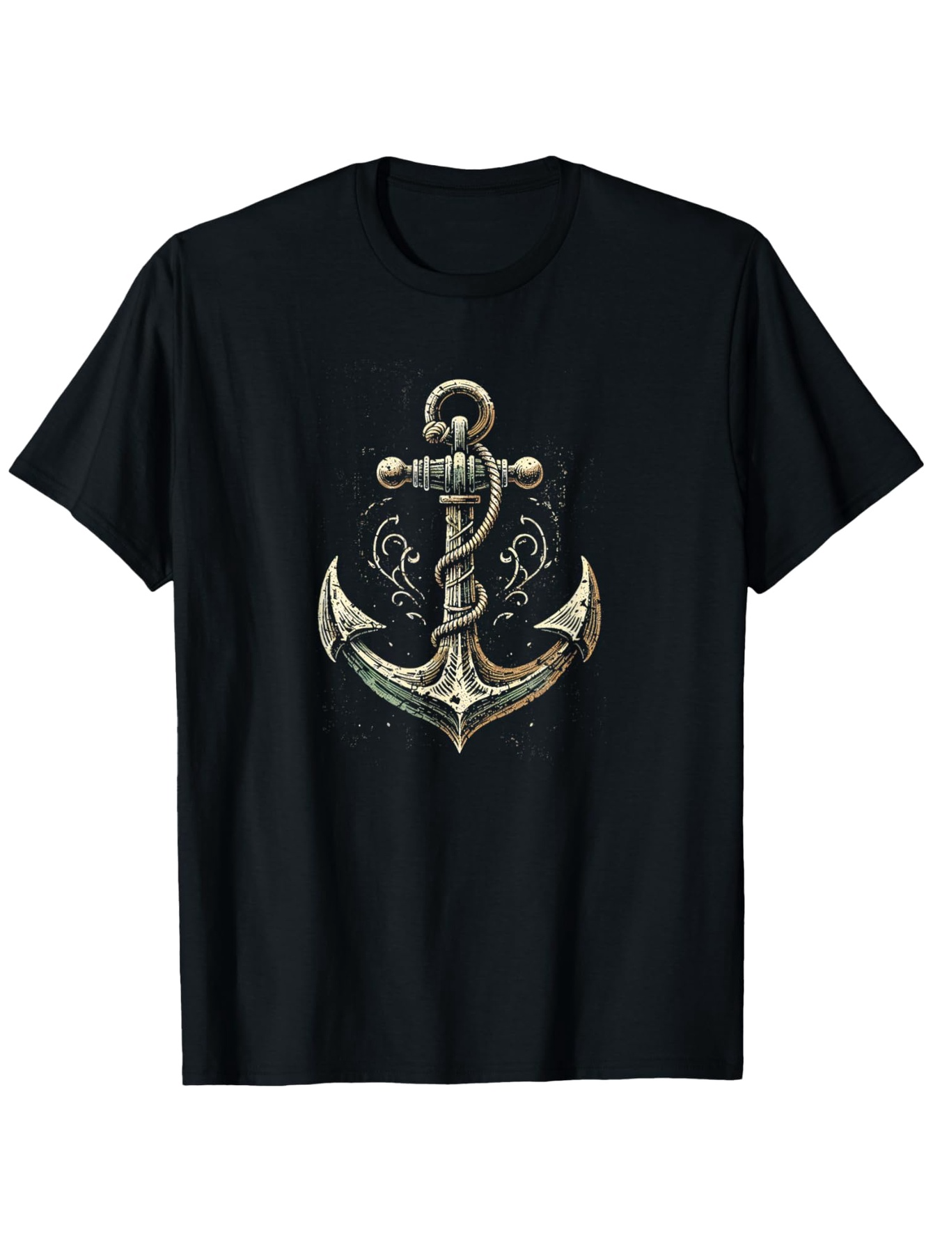 Men's Graphic T-Shirt Vintage Nautical Charm With Metallic Texture And Rope Detail Anchor