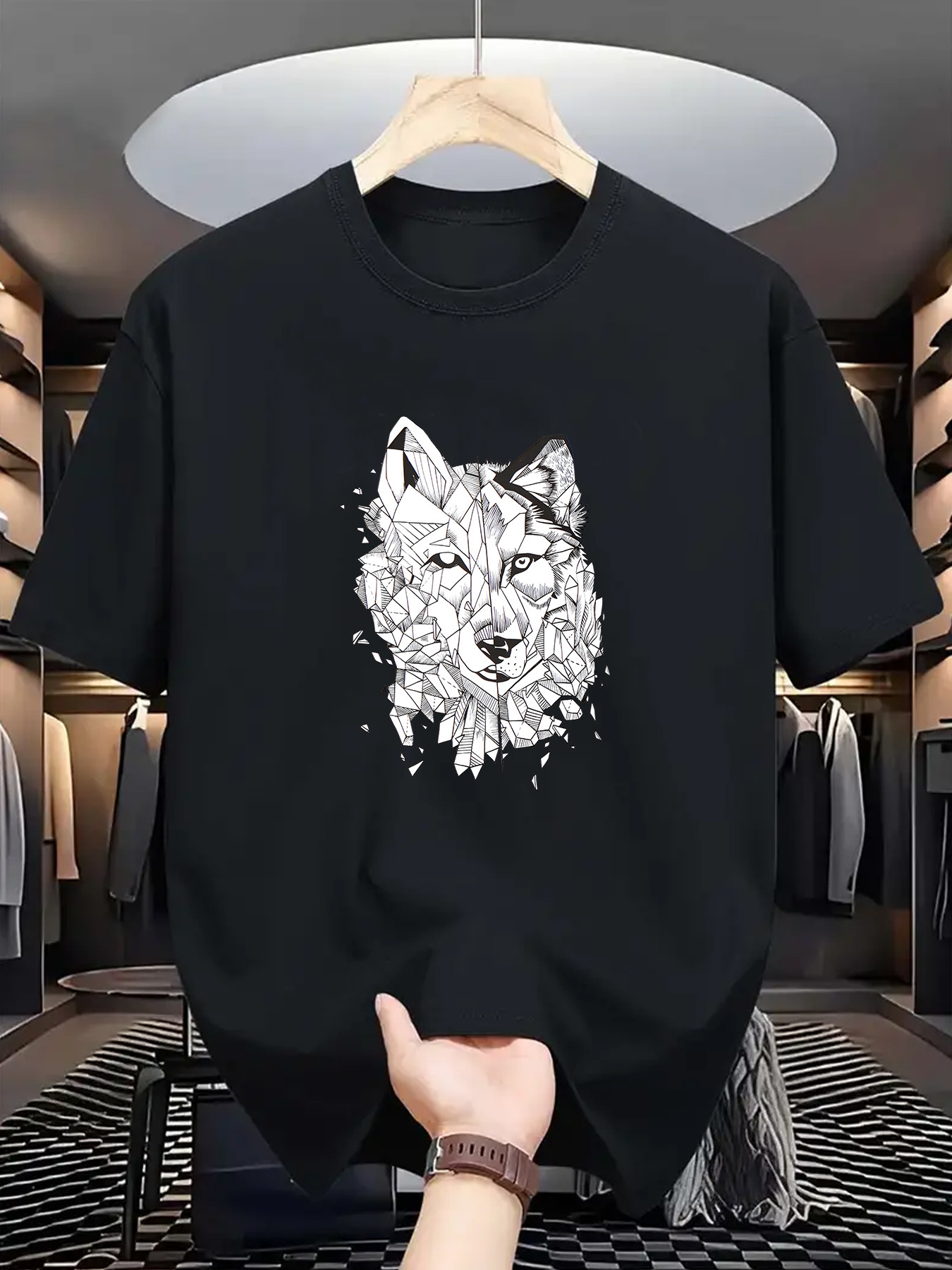 Men's Graphic T-Shirt Abstract Wild Forest Wolf Surrounded By Blooming Flowers Head