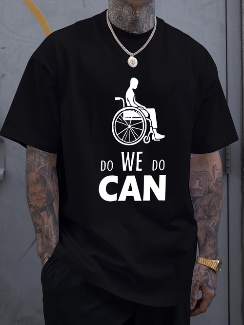 Men's Graphic T-Shirt Motivational Slogan With Silhouette In Wheelchair Under Bold Lettering