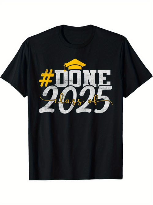 Men's Graphic T-Shirt Done Class Of 2025 With Yellow Graduation Hat Design