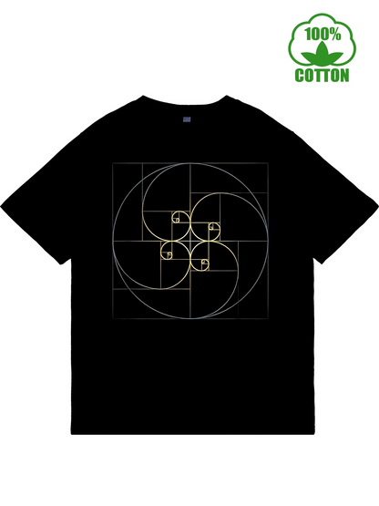 Men's Graphic T-Shirt Geometric Golden Ratio Spirals Intersecting With Fine Lined Squares Pattern