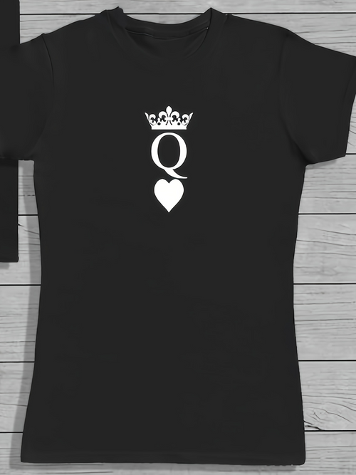 Men's Graphic T-Shirt Minimalist White Crown Over Heart Queen Motif T Shirt