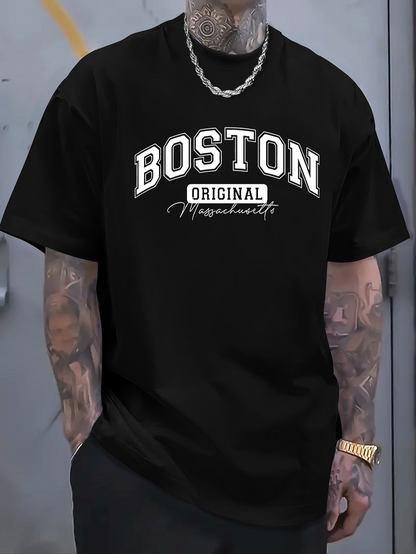 Men's Graphic T-Shirt Boston Original Script Lettering With Bold White Text Black T Shirt