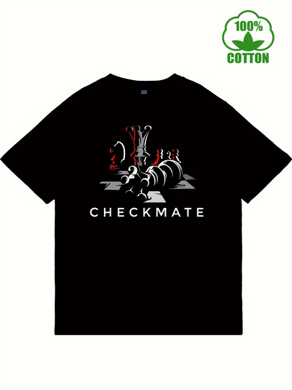 Men's Graphic T-Shirt Checkmate Dramatic Chess Pieces On Monochrome Board Under Spotlight