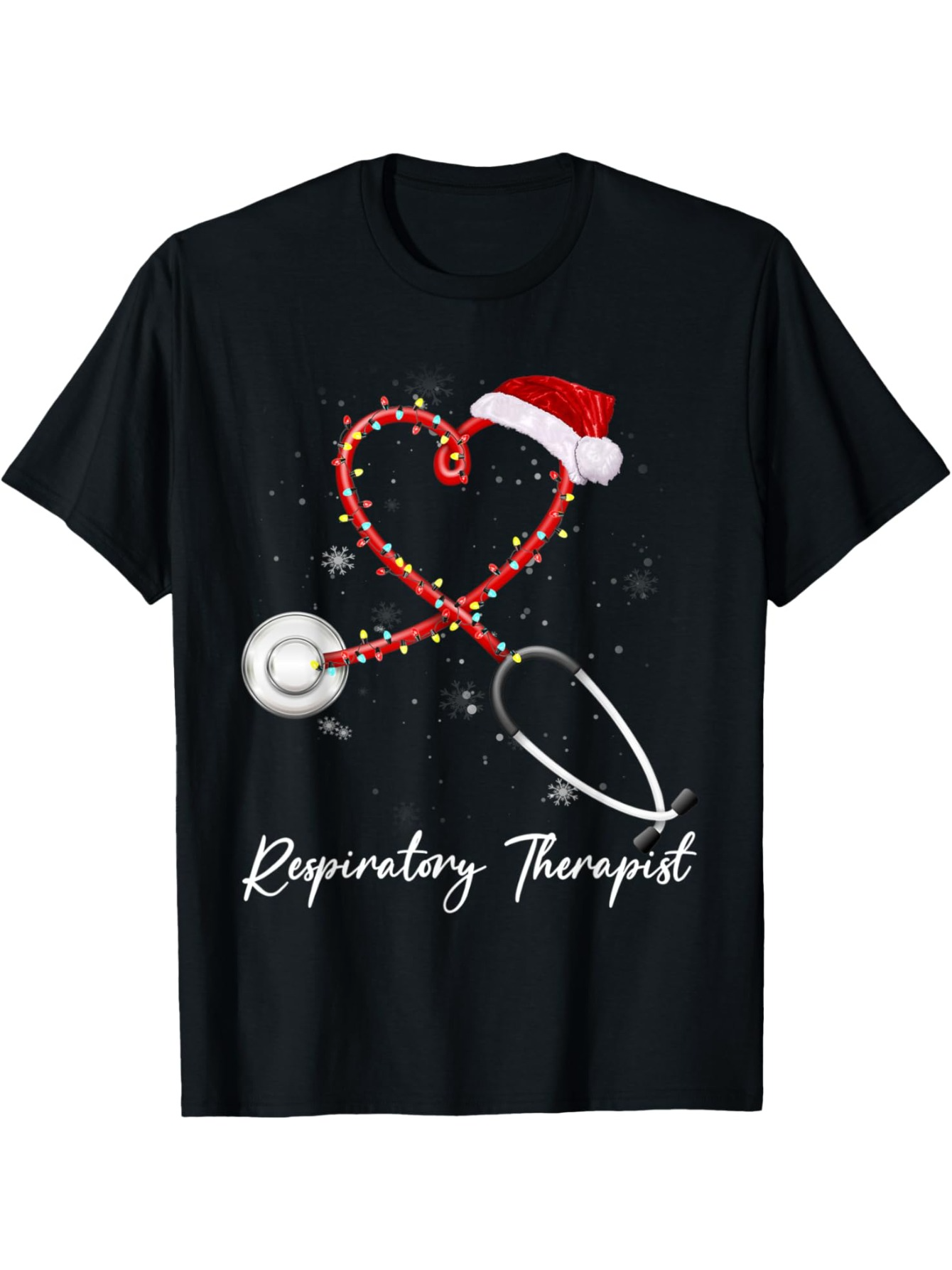 Men's Graphic T-Shirt Respiratory Therapist Festive Holiday Heart With Sparkling Stethoscope Design
