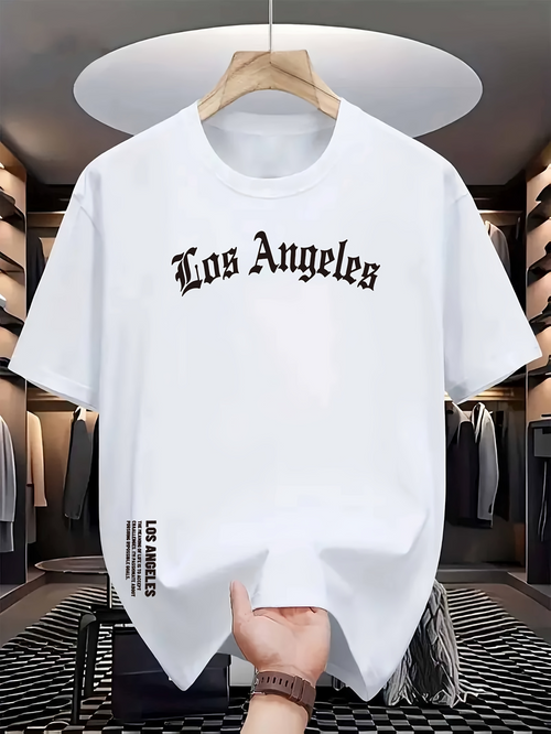 Men's Graphic T-Shirt Los Angeles Urban Style With Bold Lettering And Minimalist White Shirt