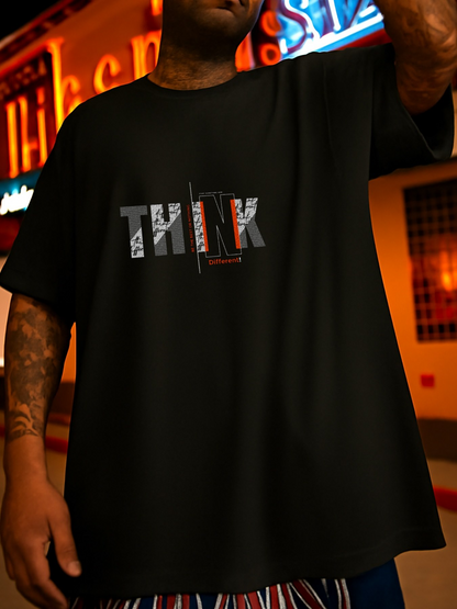 Men's Graphic T-Shirt Modern Letter Patterns Across Black Streetwear Shirt