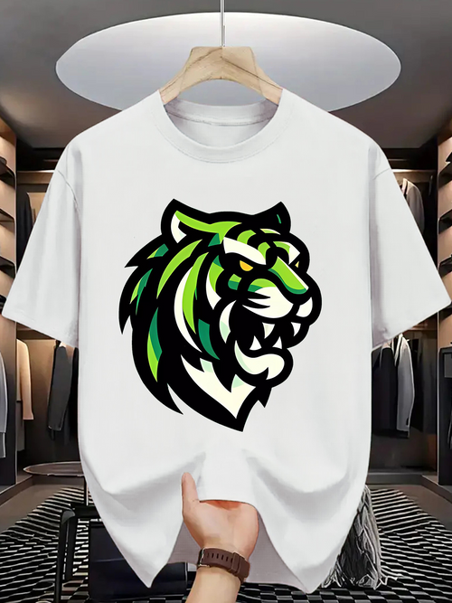 Men's Graphic T-Shirt Vivid Brushstrokes Flowing Through Modern Tiger Head