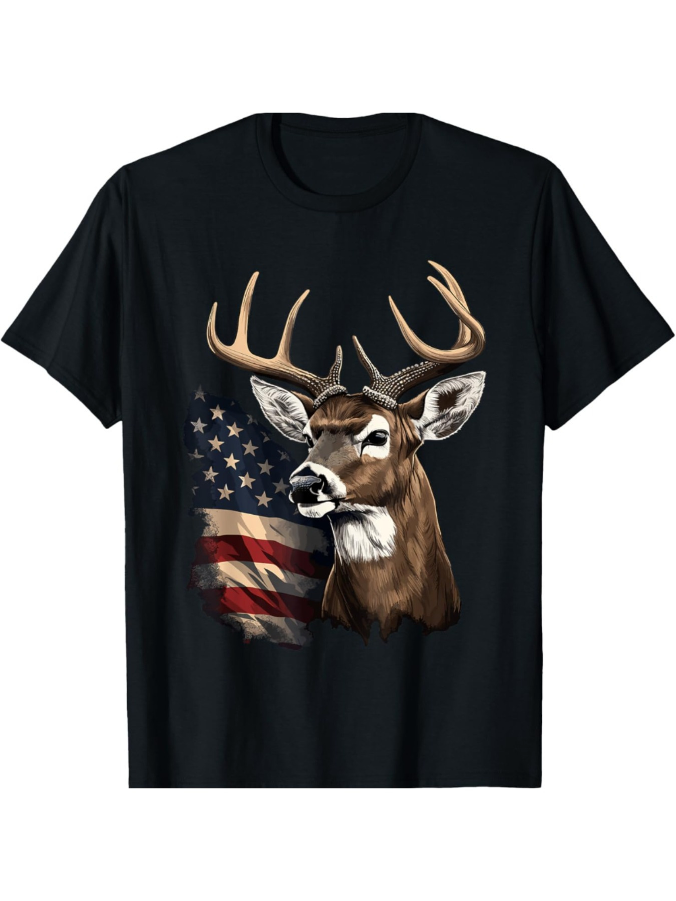 Men's Graphic T-Shirt Majestic Deer Standing Proudly Before American Flag