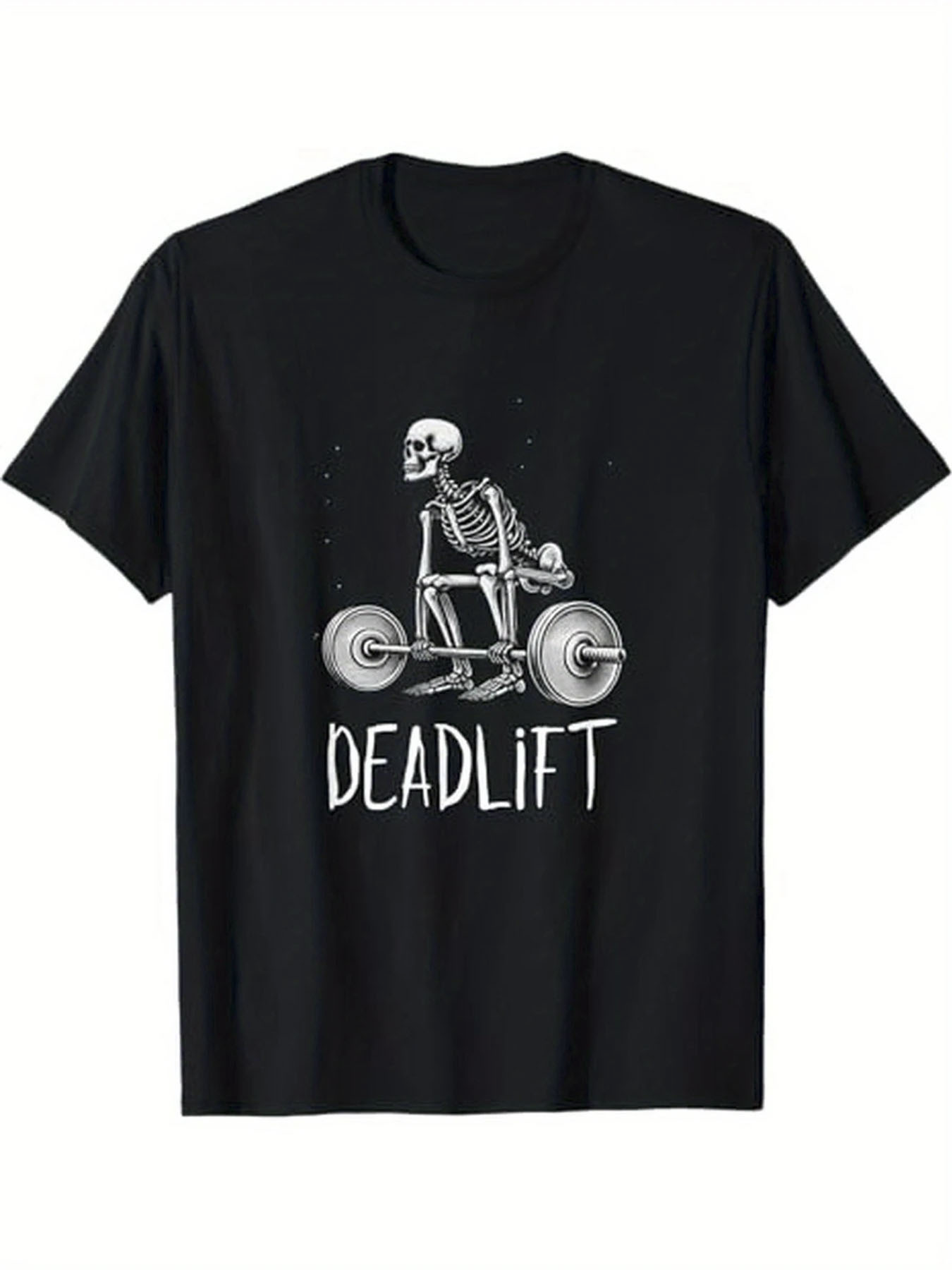 Men's Graphic T-Shirt Skeleton Lifting Heavy Barbell At Midnight Gym Deadlift