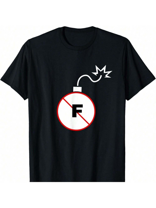 Men's Graphic T-Shirt Minimalist Bomb Illustration With Big Letter F No Symbol