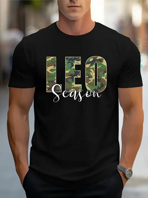 Men's Graphic T-Shirt Camo Block Letters With Modern Script Graphic Leo Season