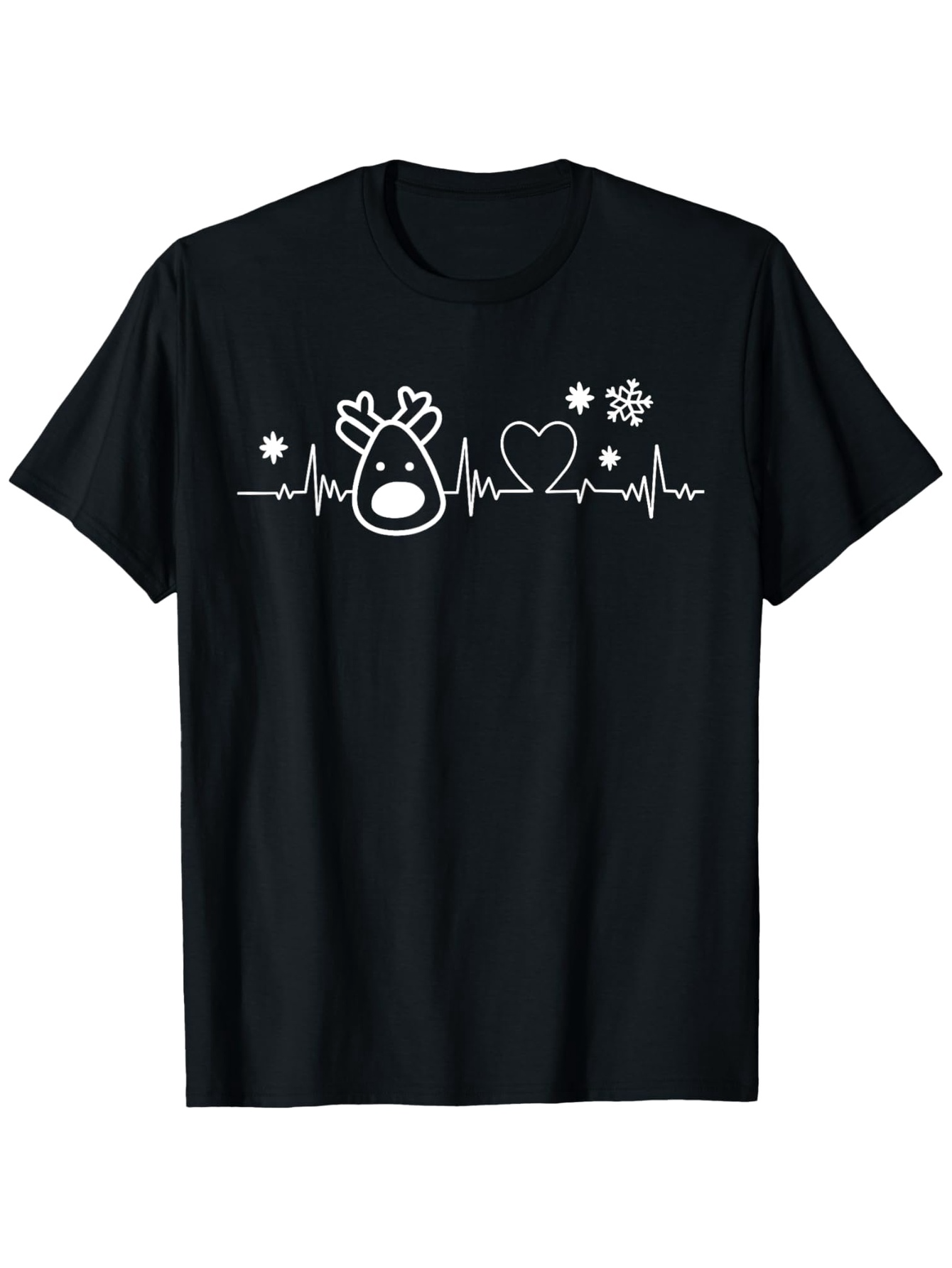 Men's Graphic T-Shirt Holiday Antler Avocado On Heartbeat With Snowflake Black T Shirt