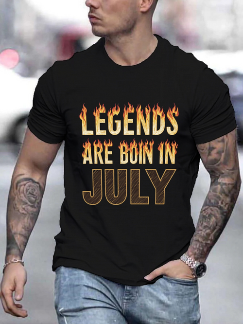 Men's Graphic T-Shirt Legends Are Born In July Flaming Gradient Letters On Black Shirt