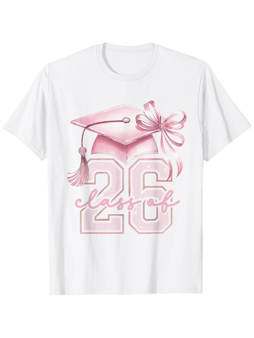 Men's Graphic T-Shirt Classic Pink Graduation Cap And Ribbon With Bold Number 26 Shirt